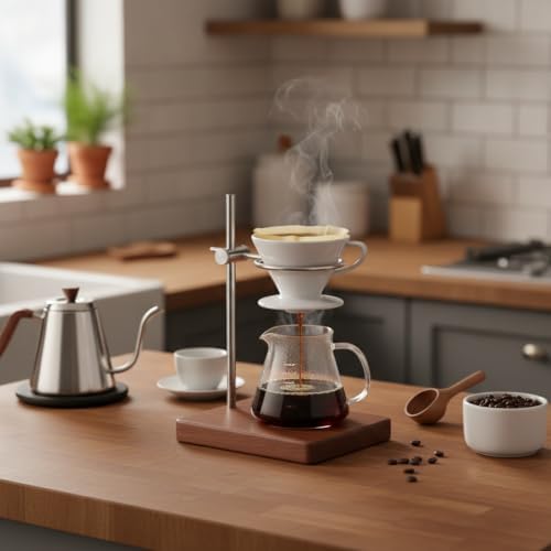 Coffee Enthusiasts Solid Wood Pour-Over Stand, Manual Brewing Holder for Dripper and Carafe, Compact Open Frame Counter Station - Image 2