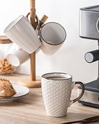 Ceramic Coffee Mug Set - 16 Oz Large Coffee Mugs - Embossed Stoneware Cup - Image 4