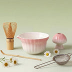 Matcha Whisk set, Matcha Set with Daisy Matcha Bowl & Mushroom Whisk Holder, Complete Matcha Kit with Whisk, Sifter, Chashaku, 5 Pcs Bamboo Tea Mat, Ideal Gift for Matcha Lovers, Pink by KOIMYSA