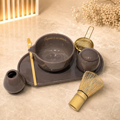 Dark Taupe 7-Piece Matcha Tea Set with Bowl & Bamboo Whisk - Image 2