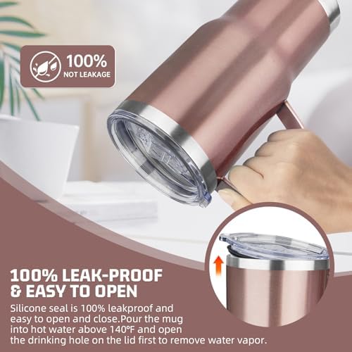 20 oz Tumbler with Handle Stainless Steel Insulated Coffee Tumbler with Lid and Straw Double Wall Vacuum Insulated Coffee Mug Leak Proof Travel Mug Tumbler for Hot and Cold Drink (Rose Gold,4pack) - Image 5