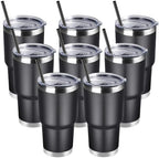DOMICARE 30oz Tumbler Bulk with Lid and Straw, Double Wall Travel Coffee Mug, Insulated Vacuum Stainless Steel Tumblers, Powder Coated Tumbler Cup (Black, 8) by VisittheDOMICARE