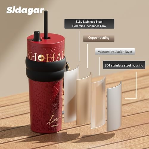 24 oz Ceramic Lined Insulated Stainless Steel Tumbler, Red - Image 7