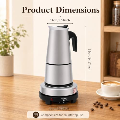 6 Cup Moka Pot, Electric Stovetop Espresso Maker with Electric Stove, Stainless Steel Coffee Maker for Cafes, Stores, Offices (6 Cup - 300ml) - Image 5