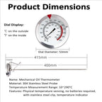 19.6" Long Stem Deep Fry Thermometer with Pot Clip, Mechanical Oil Temperature Gauge, 2.08" Dial Meat, Instant Read, 50-554℉ Range, for Deep Fry, Turkey, Grill - Image 2