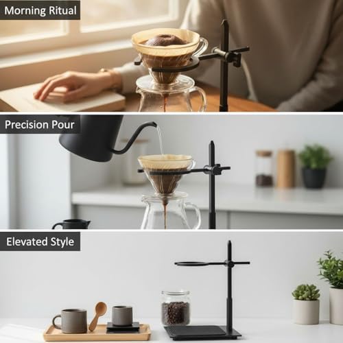 Adjustable Pour Over Coffee Stand with 3 in Circular Ring, Alloy Home Coffee Dripper Holder, Height Adjustable for Conical Glass Filter Cup, Solid Base, Non Slip Mat, 9.6 x 7.1 x 5.9 in - Image 3