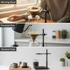 Adjustable Pour Over Coffee Stand with 3 in Circular Ring, Alloy Home Coffee Dripper Holder, Height Adjustable for Conical Glass Filter Cup, Solid Base, Non Slip Mat, 9.6 x 7.1 x 5.9 in - Image 3