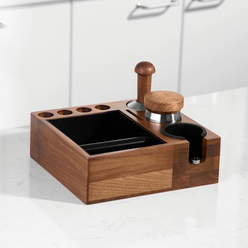 MOJAE 9-in-1 Espresso Knock Box and Espresso Tamper Station,Fits for 51-58mm Portafilter,Tamper and Distributor,Espresso Machine Accessories Organizer (Walnut) - Image 4