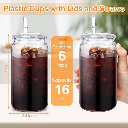 Blushtier 6 Pack 16 oz Plastic Cups Mason Jar Cups with Lids, Clear - Image 2