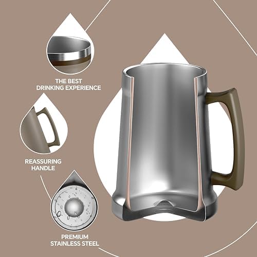 Ideus Insulated Beer Stein, 24/34oz Stainless Steel Double Walled Beer Mug Giant Bar Drinkware Metal Beer Cup with Big Grip Handle (Antique Pink, 34 ounces (1,000ml)) - Image 3