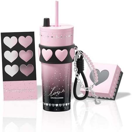 24 oz Ceramic Lined Insulated Stainless Steel Tumbler, Pink&Black by Sidagar