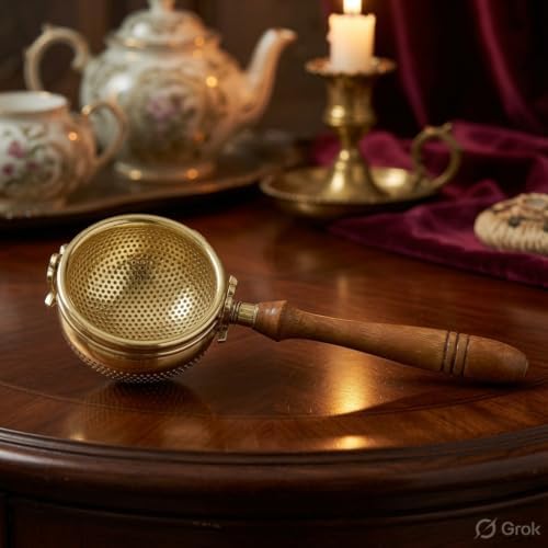 Traditional Pure Brass Tea Strainer with Fine Mesh and Handle - Image 4