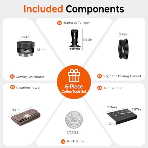 IKAPE 53MM Coffee Tamper Set Black 6 IN 1, Espresso Tool Kit for Making Perfect Shots – Tamper, Distributor, Funnel, Mat, Screen, and Towel - Image 2
