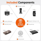 IKAPE 53MM Coffee Tamper Set Black 6 IN 1, Espresso Tool Kit for Making Perfect Shots – Tamper, Distributor, Funnel, Mat, Screen, and Towel - Image 2