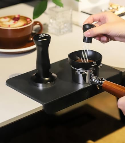 MEION Espresso Tamping Mat and Espresso Distribution Tool, Food Grade Silicone Tamper Mat, Espresso Coffee Stirrer (Black) - Image 2