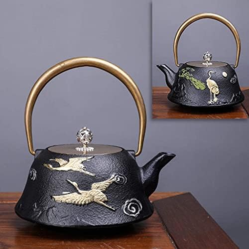 LJYT Teapot Teapots Cast Iron Handmade Teapot Loose Leaf Teapot Filter Heat Tea Kettle Single Home kettle Uncoated vintage cast iron kettle (Color : Shuangyan flying together) by Unknown