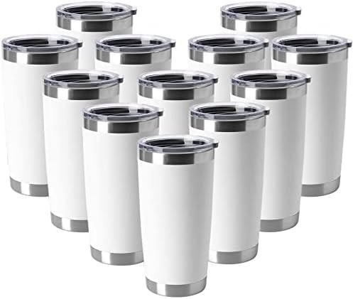 HASLE OUTFITTERS 20oz Tumblers Stainless Steel Mugs with Lid Double Wall Vacuum Insulated Coffee Cups for Cold & Hot Drinks (20oz-White, 12 Pack) by HASLEOUTFITTERS