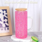 20 Oz Snow Globe Glass Cup With Handle, 6 Pack Pre-Drilled Double Wall Glass Coffee Mug For Snowglobe Diy Glitter, Double Wall Snow Globe Tumbler with Bamboo Lid - Image 4