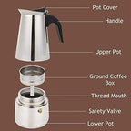 Stainless Steel Espresso Maker Stovetop Coffee Percolator Italian Coffee Maker Moka Pot (4 Cup - 200 ml, Silver) - Image 5