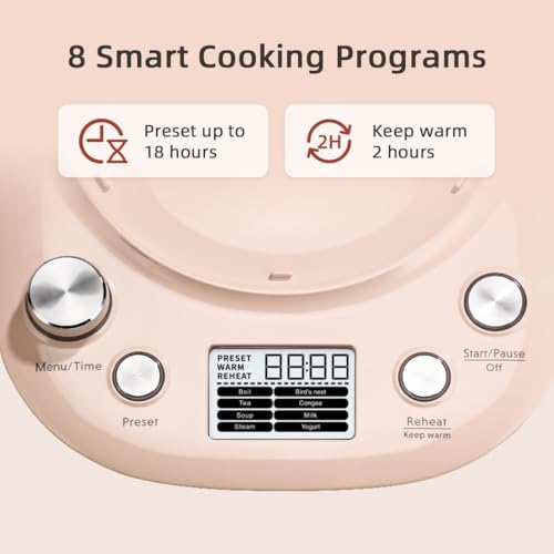 BUYDEEM Health Pot K2763-BA-PK Lite, Glass Electric Kettle for Tea & Coffee, Hot Water Boiler and Wamer with Stew Pot, Temperature Control, Pink, 1.5L - Image 3