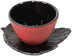 We pay your sales tax 4 Sado Black Leaf Teacup Saucer+4 Red Polka Dot Hobnail Japanese Cast Iron Tea Cup Teacup - Image 2