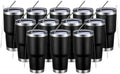 MEWAY 30oz Insulated Tumbler With Lids and Straws,Stainless Steel Double Vacuum Coffee Tumbler Cup, Brush, Durable Powder Coated Coffee Cup for Cold & Hot Drinks, Office, Travel(Black,12 PACK) by MEWAY