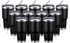 MEWAY 30oz Insulated Tumbler With Lids and Straws,Stainless Steel Double Vacuum Coffee Tumbler Cup, Brush, Durable Powder Coated Coffee Cup for Cold & Hot Drinks, Office, Travel(Black,12 PACK) by MEWAY