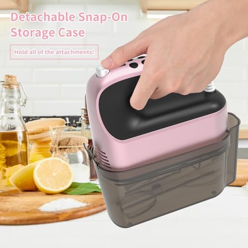 Yomelo 9-Speed Digital Hand Mixer Electric, 400W Powerful DC Motor, Hand Mixer Electric Handheld with Snap-On Storage Case, 5 Stainless Steel Accessories, Beaters, Dough Hooks, Whisk(Rose Gold) - Image 6