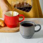 Hasense Porcelain Coffee Mugs, 12 oz Stackable Coffee Cups Ceramic with Steel Rack, Modern Ribbed Latte Cup Sets for Cappuccino, Tea, Espresso, Hot Cocoa, Drinks - Dishwasher & Microwave Safe, Brown - Image 6
