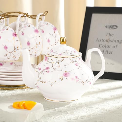 fanquare 21-Piece English Gold Vine Floral Bone China Tea Sets - Image 5