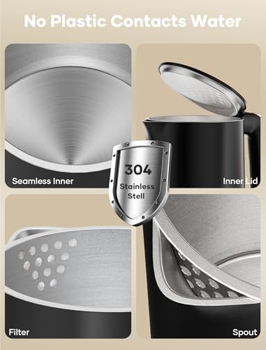 Electric Tea Kettle, 1.7L Stainless Steel Cool Touch Double Wall, Hot Water Boiler, 1500W Fast Boiling, Boil Dry Protection, BPA-Free, Black - Image 6