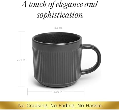 SANGO Anderson Black Coffee Mugs Set of 4, 16.5 oz Stoneware Coffee Mug Set, Big Ceramic Tea Cup with Matte Glaze for Cappuccino, Latte, Large Coffee Cups with Handle, Microwave & Dishwasher Safe - Image 3