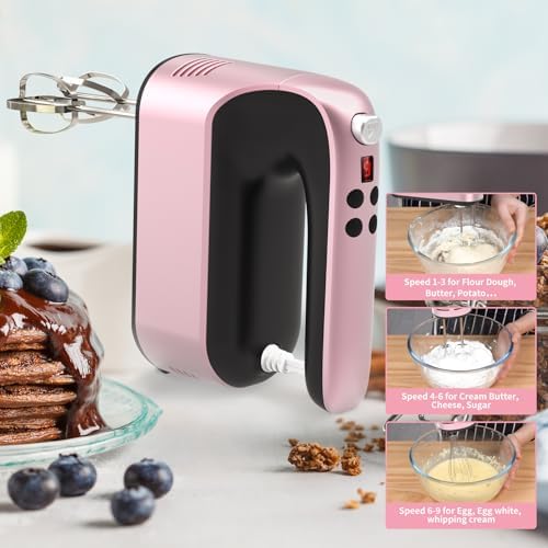 Yomelo 9-Speed Digital Hand Mixer Electric, 400W Powerful DC Motor, Hand Mixer Electric Handheld with Snap-On Storage Case, 5 Stainless Steel Accessories, Beaters, Dough Hooks, Whisk(Rose Gold) - Image 7
