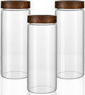 3 Pack 50 fl oz/1500 ml Clear Glass Storage Canister with Airtight Wooden Screw On Lid, Large Tall Decorative Glass Container Jar Set for Coffee, Nut, Tea, Candy, Cookie, Cereal, Sugar, Flour by MOLADRI