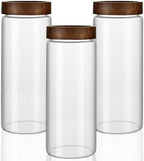 3 Pack 50 fl oz/1500 ml Clear Glass Storage Canister with Airtight Wooden Screw On Lid, Large Tall Decorative Glass Container Jar Set for Coffee, Nut, Tea, Candy, Cookie, Cereal, Sugar, Flour by MOLADRI