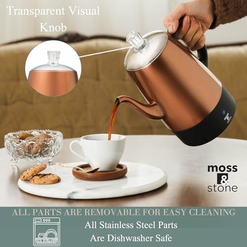 Moss & Stone 10 Cup Copper Electric Percolator Coffee Pot, Stainless Steel - Image 4