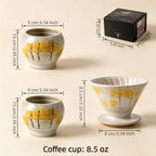 Pour Over Coffee Maker Set, Hand Painted Autumn Tree Ceramic Dripper with 2 Vintage 8.5oz Coffee Cups, Drip Coffee Brewer Dripper Set, Gift for Coffee Lover (Autumn Tree) - Image 3