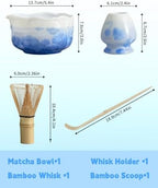 Natural Crystal Flower Matcha Set - 4 Pcs Food Grade Matcha Kit with Spouted Bowl, Matcha Whisk, Scoop and Chasen Holder - Matcha Tea Ceremony Gift for Matcha Lovers (Mist Azure) - Image 5