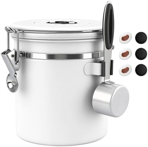 ShanSon Coffee Canister Airtight, Stainless Steel Bean Storage Container with Date Tracker & Scoop, Grounds Sugar Flour Tea Cereal Fits Kitchen Pantry, Ideal Gift for Coffee Lovers,16oz, White by ShanSon