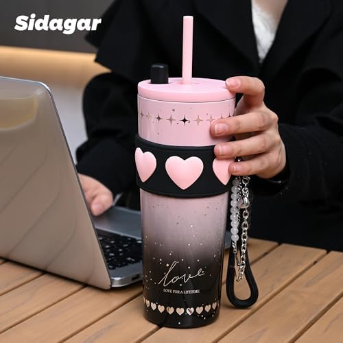 24 oz Ceramic Lined Insulated Stainless Steel Tumbler, Pink&Black - Image 4