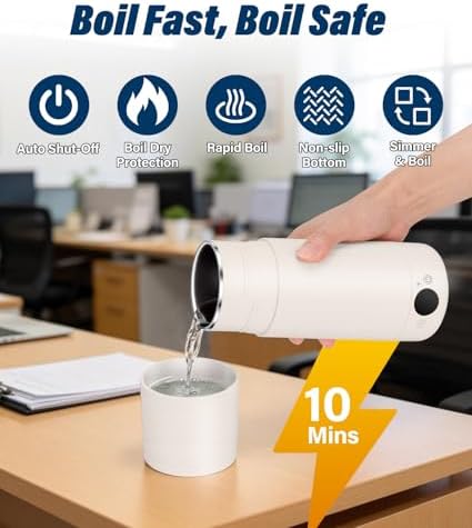 Portable Electric Kettle for Travel, 316 Stainless Steel Kettle, Hot Water Boiler with 2-In-1 Lid & Cup, 500ML Travel Tea Kettle with 8 Temperature Control, Auto Shut-Off & Boil Dry Protection (White) - Image 4