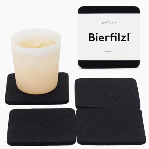 Graf Lantz - Bierfilzl Merino Wool Square Coasters Set of 4 - Black (4"x4"x5mm) - Absorbs 30% of Weight - Natural German Wool - Heat Resistant, Sustainable, Reusable - Home Decor, Coffee Table Decor by GrafLantz