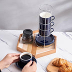 8 Ounce Stackable Cappuccino Cups with Saucers and Metal Stand - Image 4