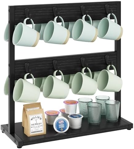 IBUYKE Coffee Mug Holder for Countertop,16 Hook Mug Tree,Black TBJ001B by IBUYKE