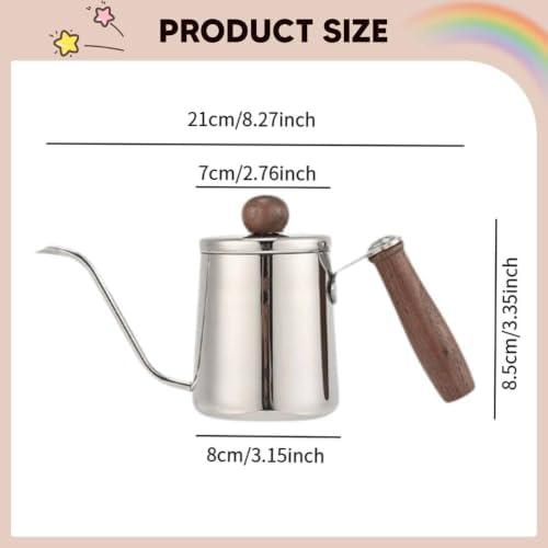 Kettle with Long Gooseneck Spout, Stainless Steel, Non-Slip Natural Wood Handle, Ideal for Regulating Water, Suitable, Silver - Image 2