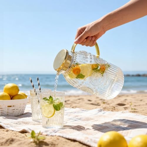 Amzcku Glass Pitcher with Lid, 101 oz/ 3 Liter Vintage Water Pitcher,Water Carafe for Cold Brew, Coffee, Lemonade, Iced Tea,Beverage, Heat Resistant Water Glass Jug 1Pack - Image 7