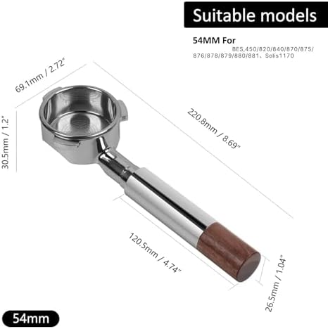 Openwork Bottomless Portafilter Stainless Steel And Walnut Espresso Handle 54/58Mm High Extraction Precision Basket，Compatible For IKAPE，Coffee Machine Parts(54mm Silver 1pcs) - Image 2