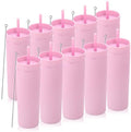 Volhoply 20oz Plastic Skinny Tumblers Bulk 10 Pack,Double Wall Tumbler with Lid and Straw,BPA Free Matte Acrylic Iced Coffee Cups with Straw,Reusable Travel Cute Mug for Party,DIY Gift(Pink, 10 Set) by LiveFully%EF%BC%8CDrinkFreely%E2%80%94KeepGoingwithVolhoply%EF%BC%81