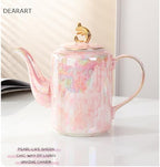DEARART Luxury Ceramic Tea Set, 1 Teapot & 6 Cups with Serving Tray, Handle Porcelain Coffee Tea Service Set, Elegant Pink Tea Cup Set for Home Kitchen, Afternoon Tea etc - Image 6