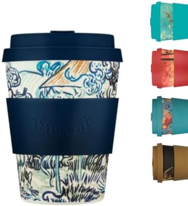 Ecoffee Cup 12oz (350ml) Van Gogh Reusable Coffee Cup – PLA Plant-Based Travel Mug with Silicone Lid, Melamine Free & Dishwasher Safe – Old Vineyard with Peasant Woman by EcoffeeCup